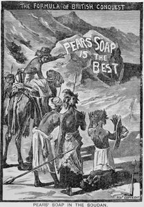 A Pears Soap reklámja, „A brit hódítás képlete, a körtékszappan Szudánban”, 1884 alkotó: English School